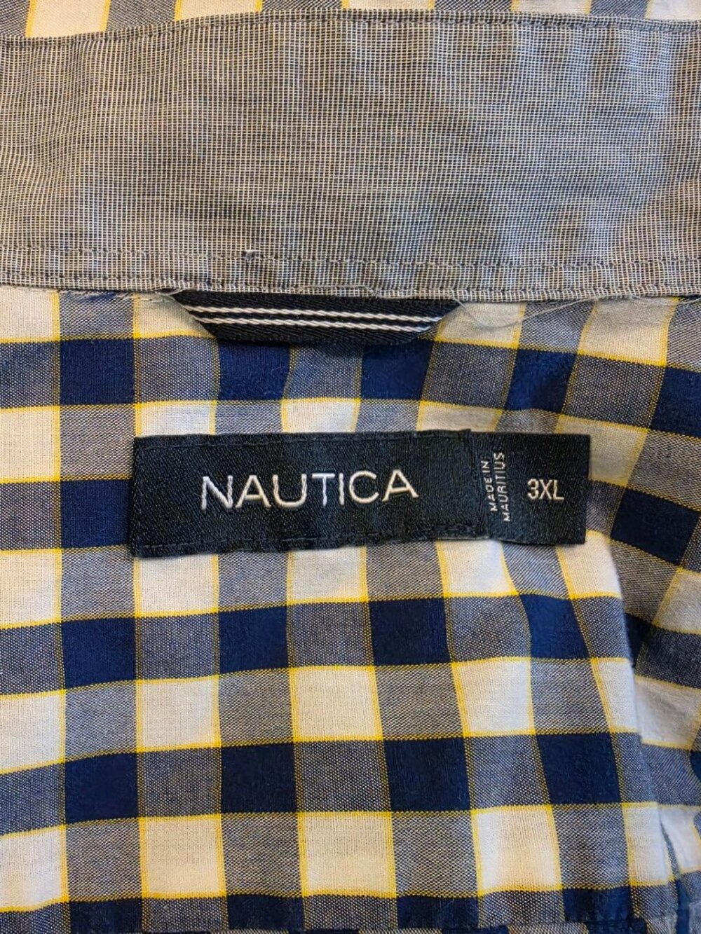Nautica Men’s 3XL Short Sleeve Button-Down Shirt Blue White Plaid Check Cotton